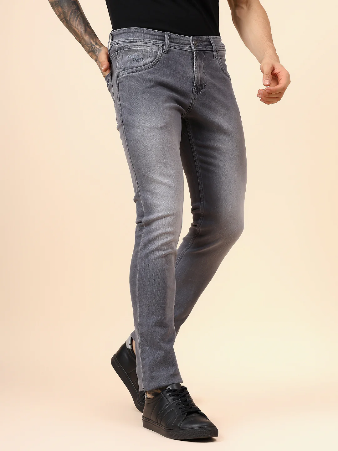 Denim Jeans for Men l Breathable & Soft with Color Fastness Ultra Narrow Fit Cotton Fabric Solid Pattern Button Closure - Image 4