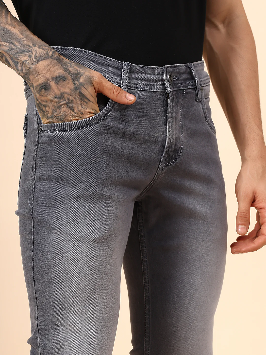Denim Jeans for Men l Breathable & Soft with Color Fastness Ultra Narrow Fit Cotton Fabric Solid Pattern Button Closure - Image 6
