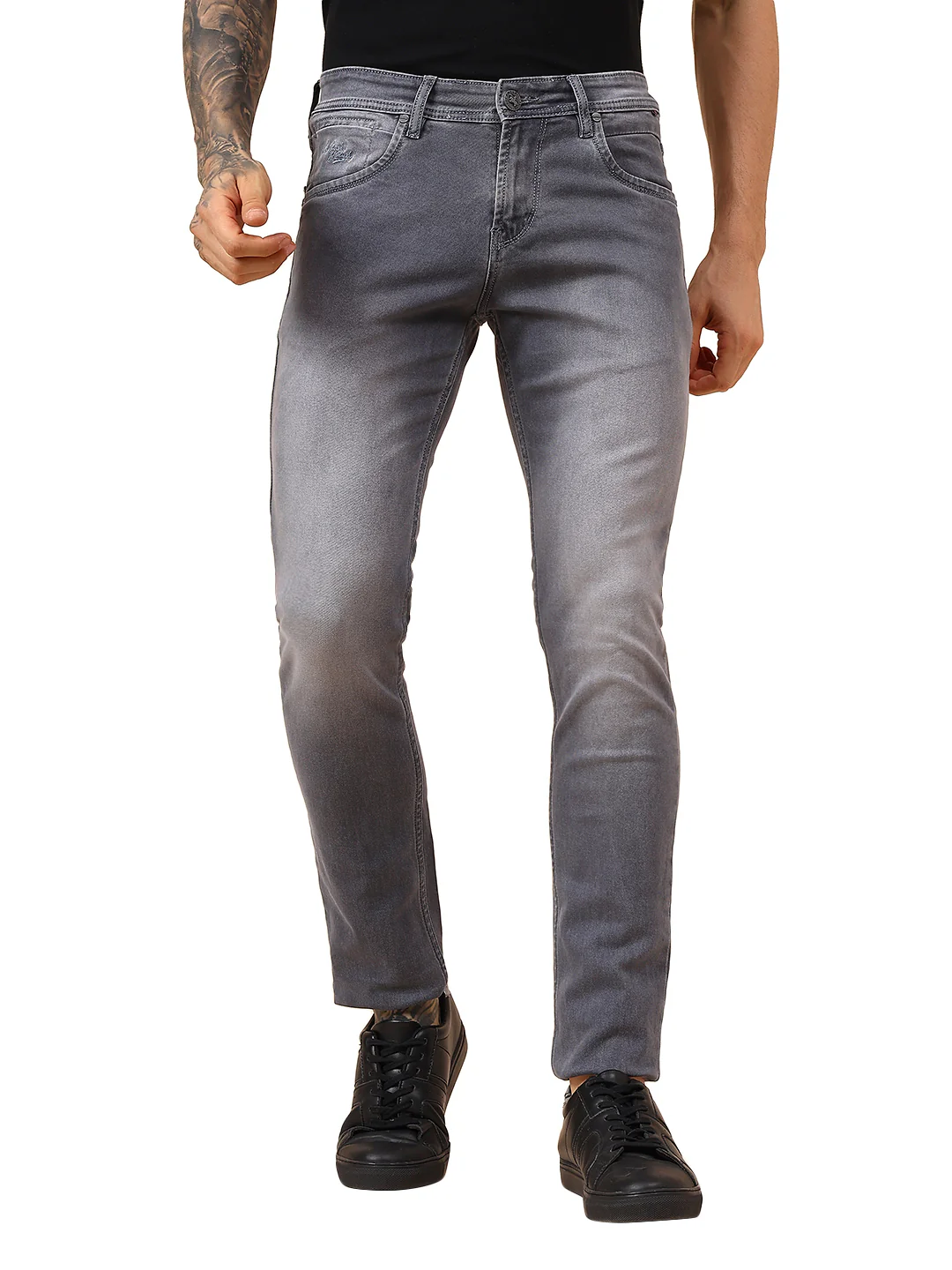 Denim Jeans for Men l Breathable & Soft with Color Fastness Ultra Narrow Fit Cotton Fabric Solid Pattern Button Closure - Image 9