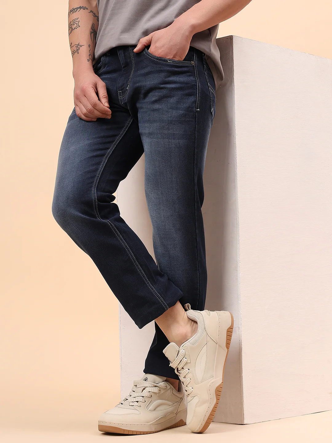 Denim Jeans for Men l Breathable & Soft with Color Fastness Slim Fit Cotton Fabric Solid Pattern Button Closure - Image 3