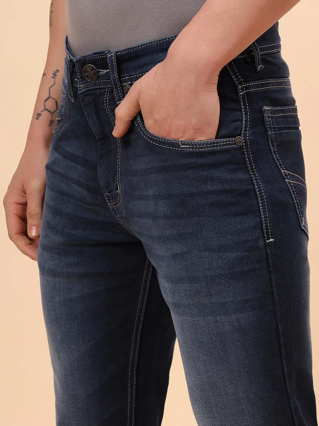 Denim Jeans for Men l Breathable & Soft with Color Fastness Slim Fit Cotton Fabric Solid Pattern Button Closure - Image 8