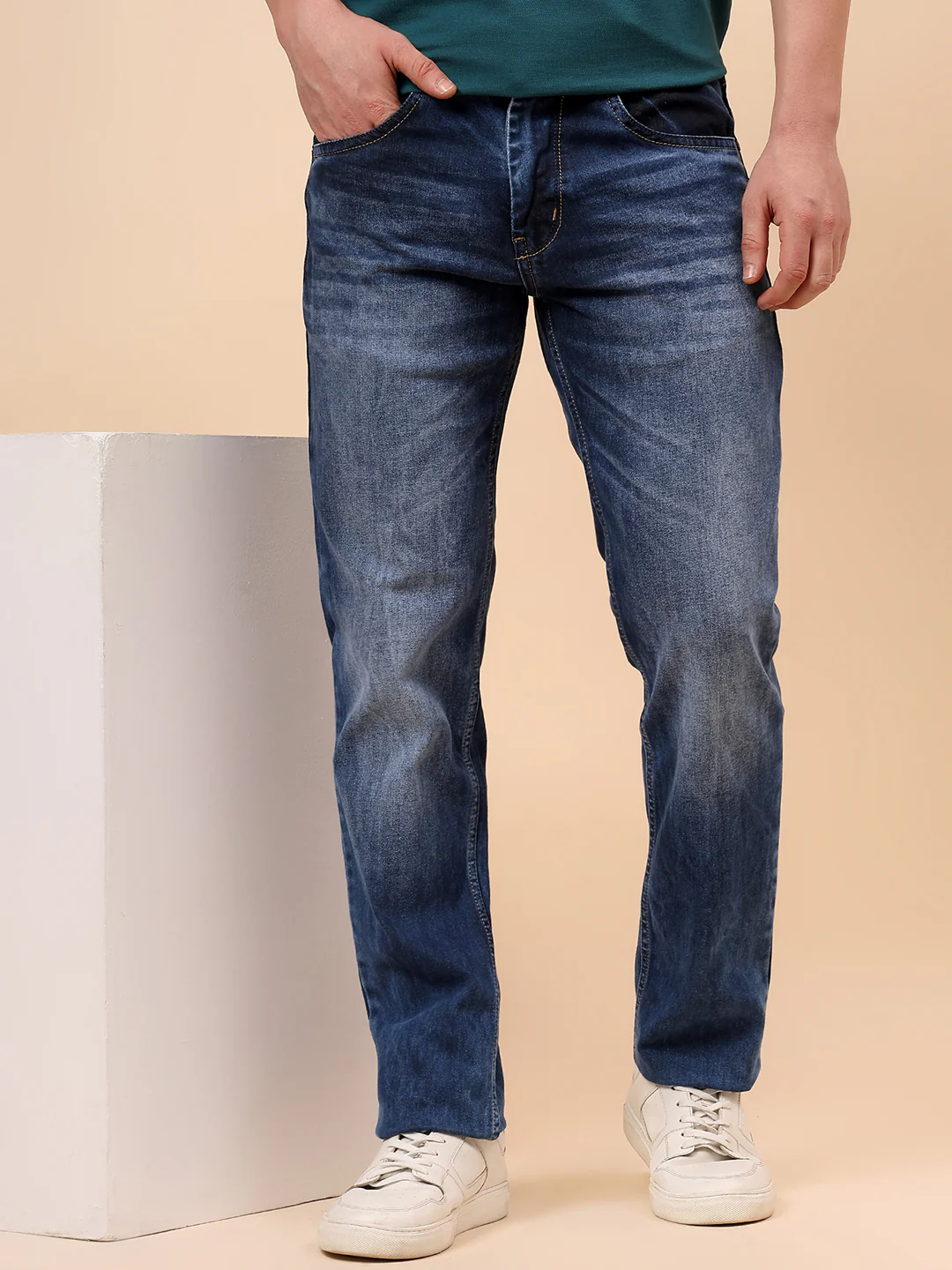 Denim Jeans for Men l Breathable & Soft with Color Fastness Slim Fit Cotton Fabric Solid Pattern Button Closure - Image 3
