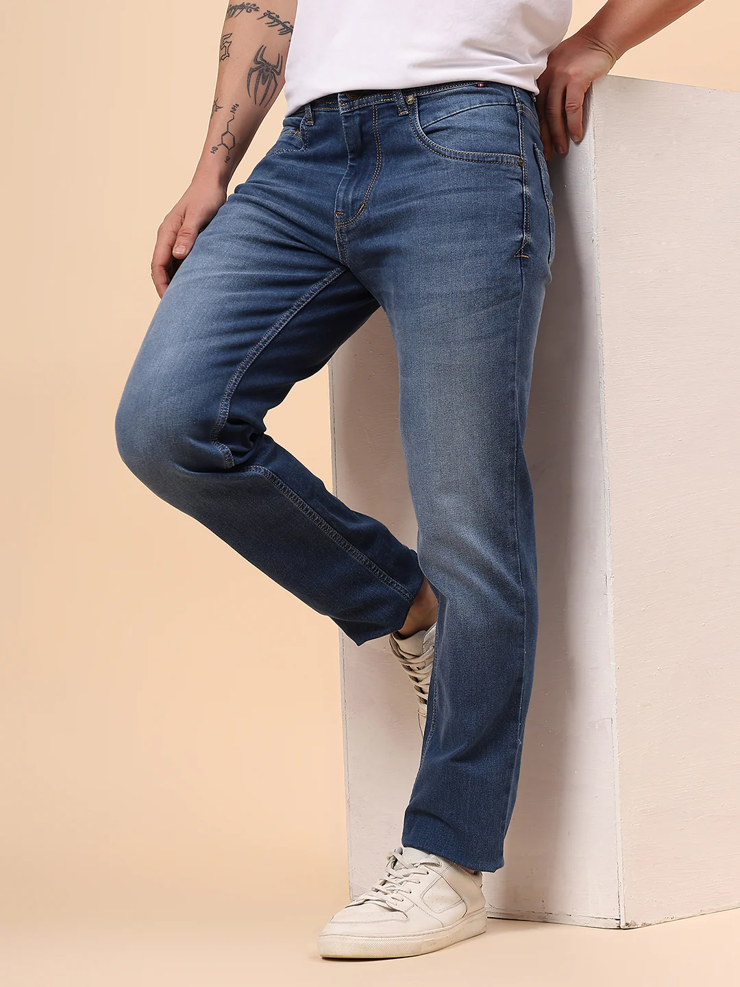 Denim Jeans for Men l Breathable & Soft with Color Fastness Slim Fit Cotton Fabric Solid Pattern Button Closure - Image 3