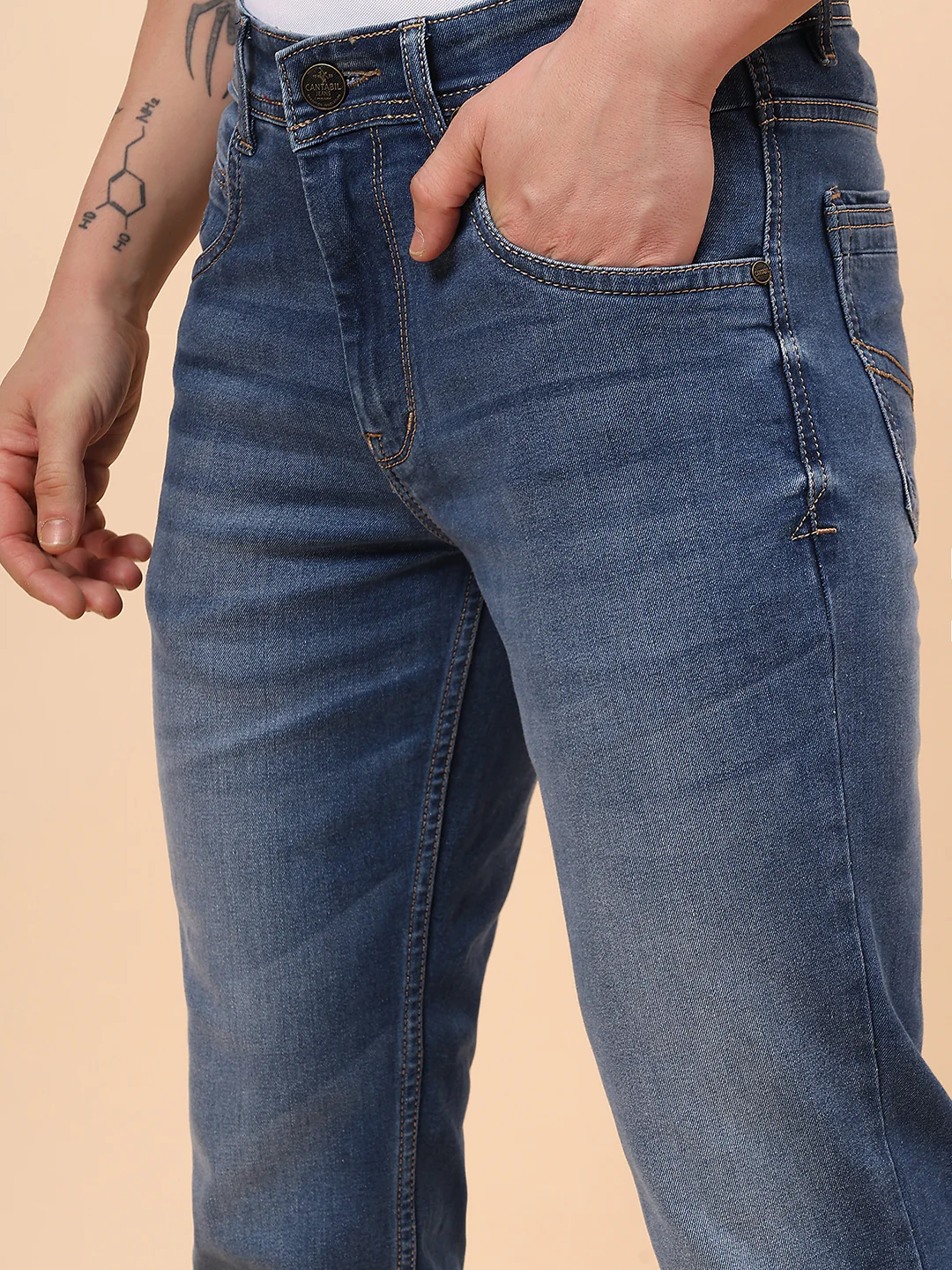 Denim Jeans for Men l Breathable & Soft with Color Fastness Slim Fit Cotton Fabric Solid Pattern Button Closure - Image 8