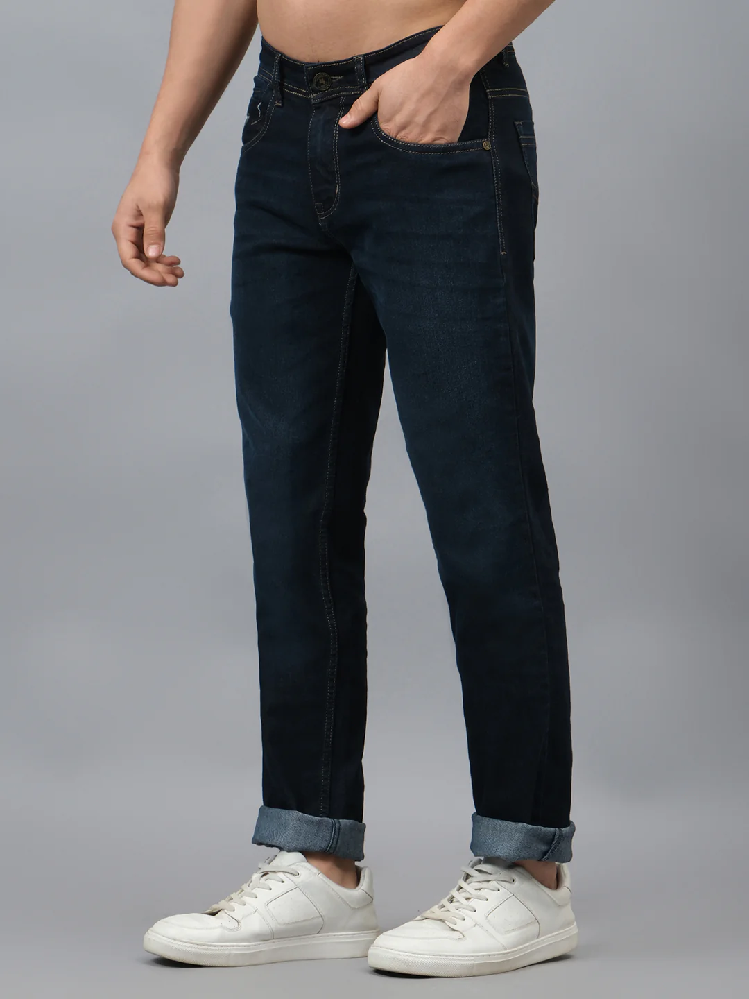 Denim Jeans for Men l Breathable & Soft with Color Fastness Ultra Narrow Fit Cotton Fabric Solid Pattern Button Closure - Image 3