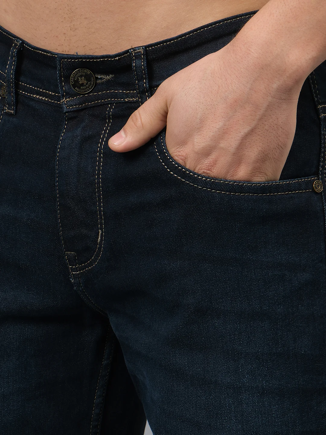 Denim Jeans for Men l Breathable & Soft with Color Fastness Ultra Narrow Fit Cotton Fabric Solid Pattern Button Closure - Image 6