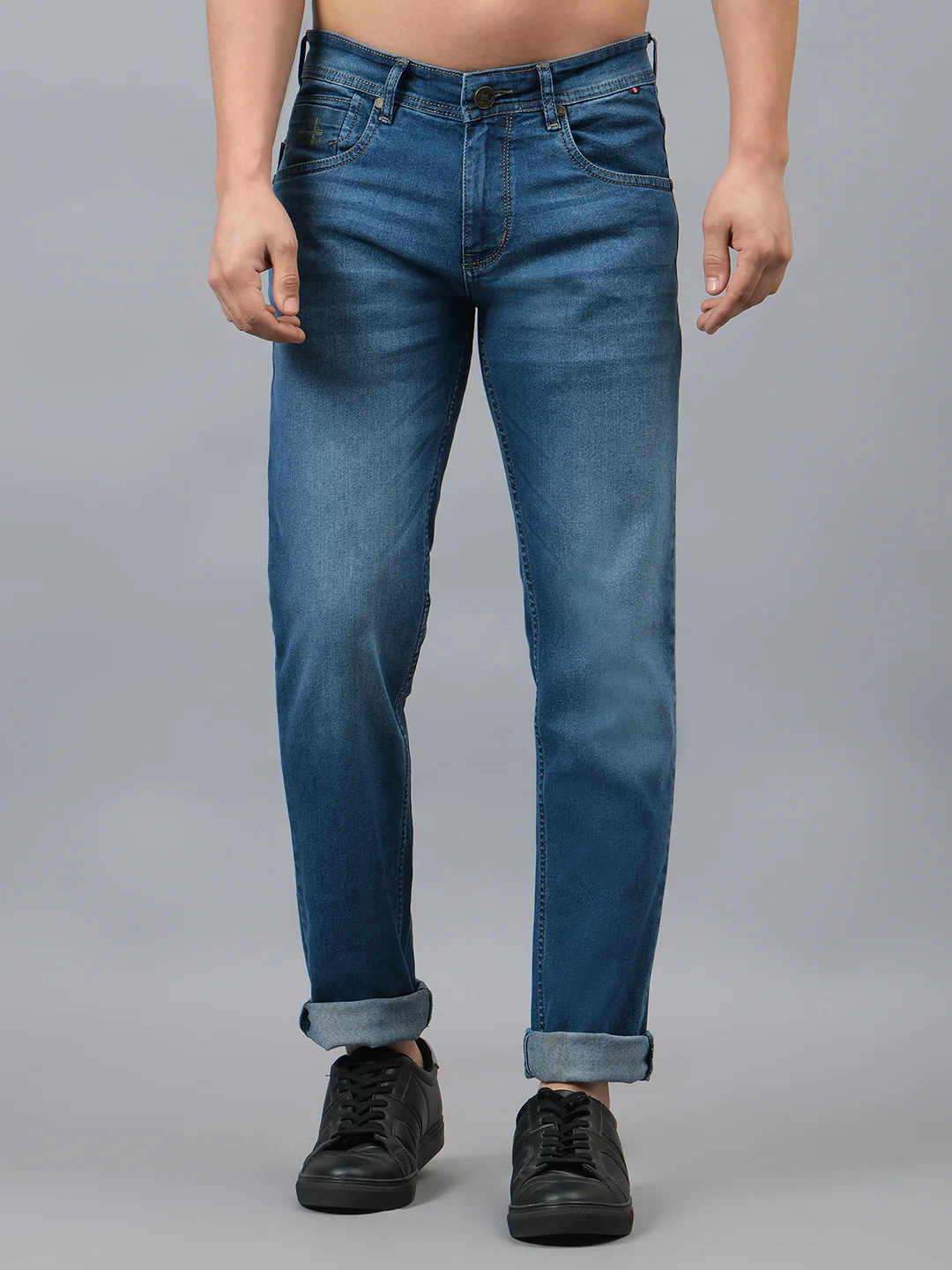 Denim Jeans for Men l Breathable & Soft with Color Fastness Ultra Narrow Fit Cotton Fabric Solid Pattern Button Closure - Image 3
