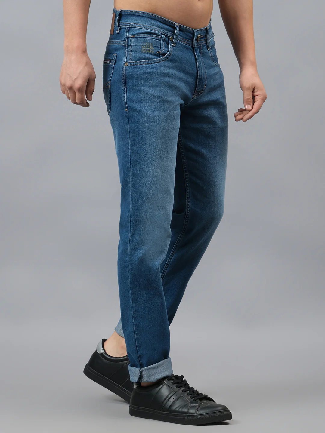 Denim Jeans for Men l Breathable & Soft with Color Fastness Ultra Narrow Fit Cotton Fabric Solid Pattern Button Closure - Image 5