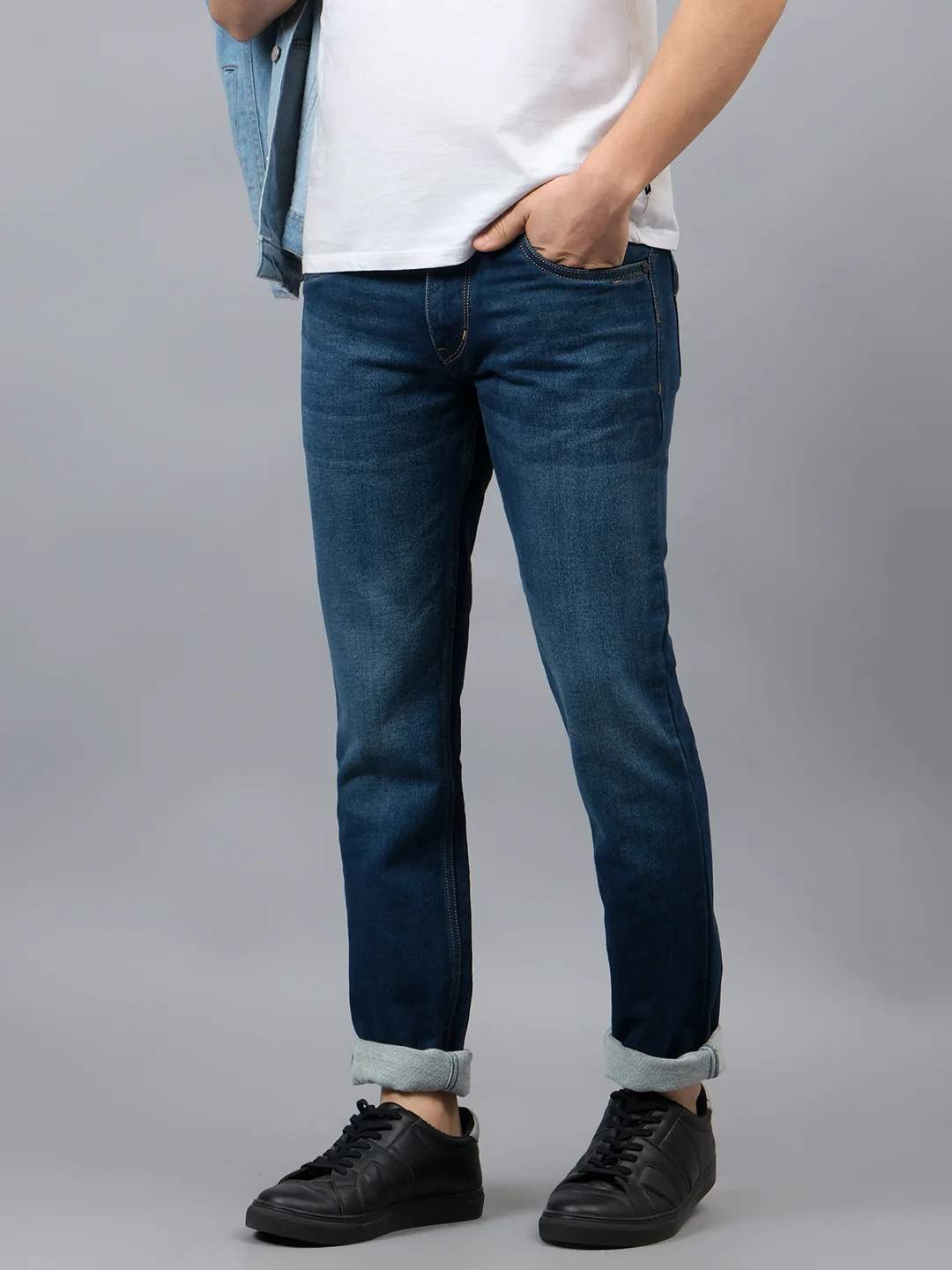 Denim Jeans for Men l Breathable & Soft with Color Fastness Straight Fit Cotton Fabric Solid Pattern Button Closure - Image 2