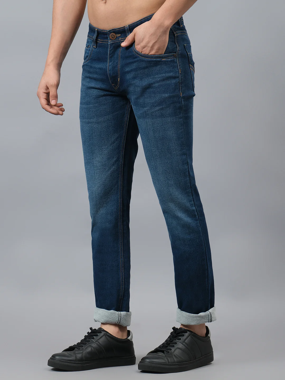 Denim Jeans for Men l Breathable & Soft with Color Fastness Straight Fit Cotton Fabric Solid Pattern Button Closure - Image 4