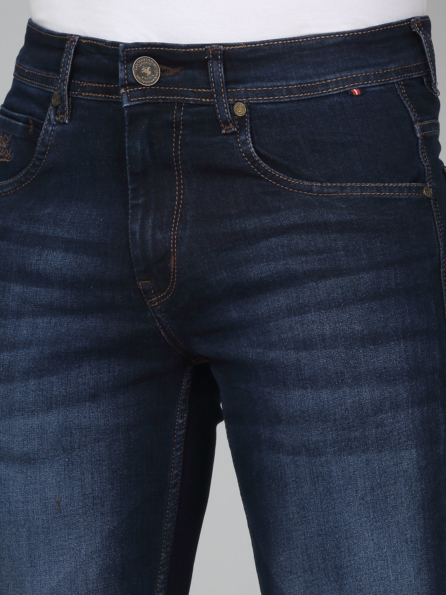 Denim Jeans for Men l Breathable & Soft with Color Fastness Ultra Narrow Fit Cotton Fabric Solid Pattern Button Closure - Image 4