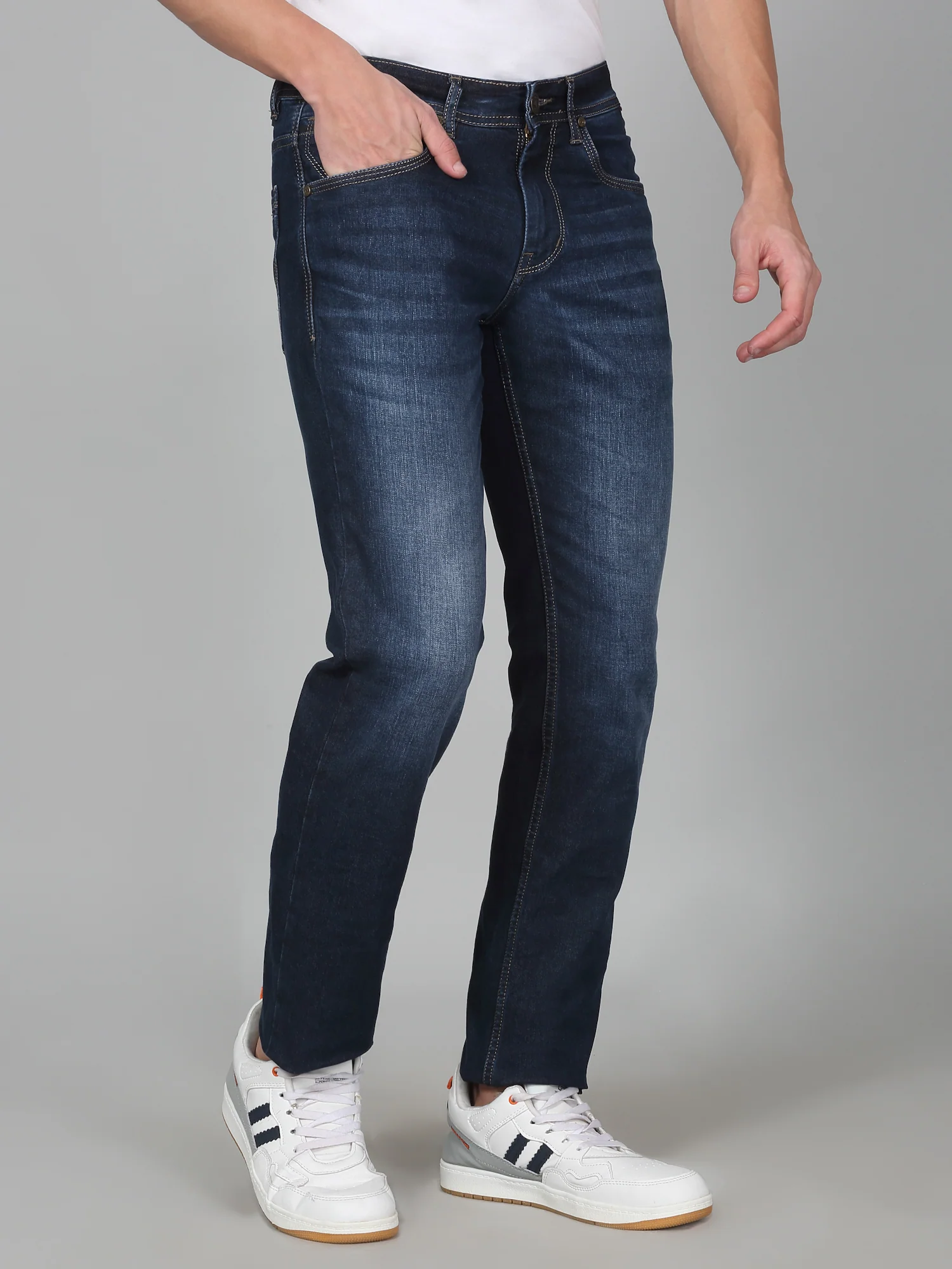Denim Jeans for Men l Breathable & Soft with Color Fastness Ultra Narrow Fit Cotton Fabric Solid Pattern Button Closure - Image 3