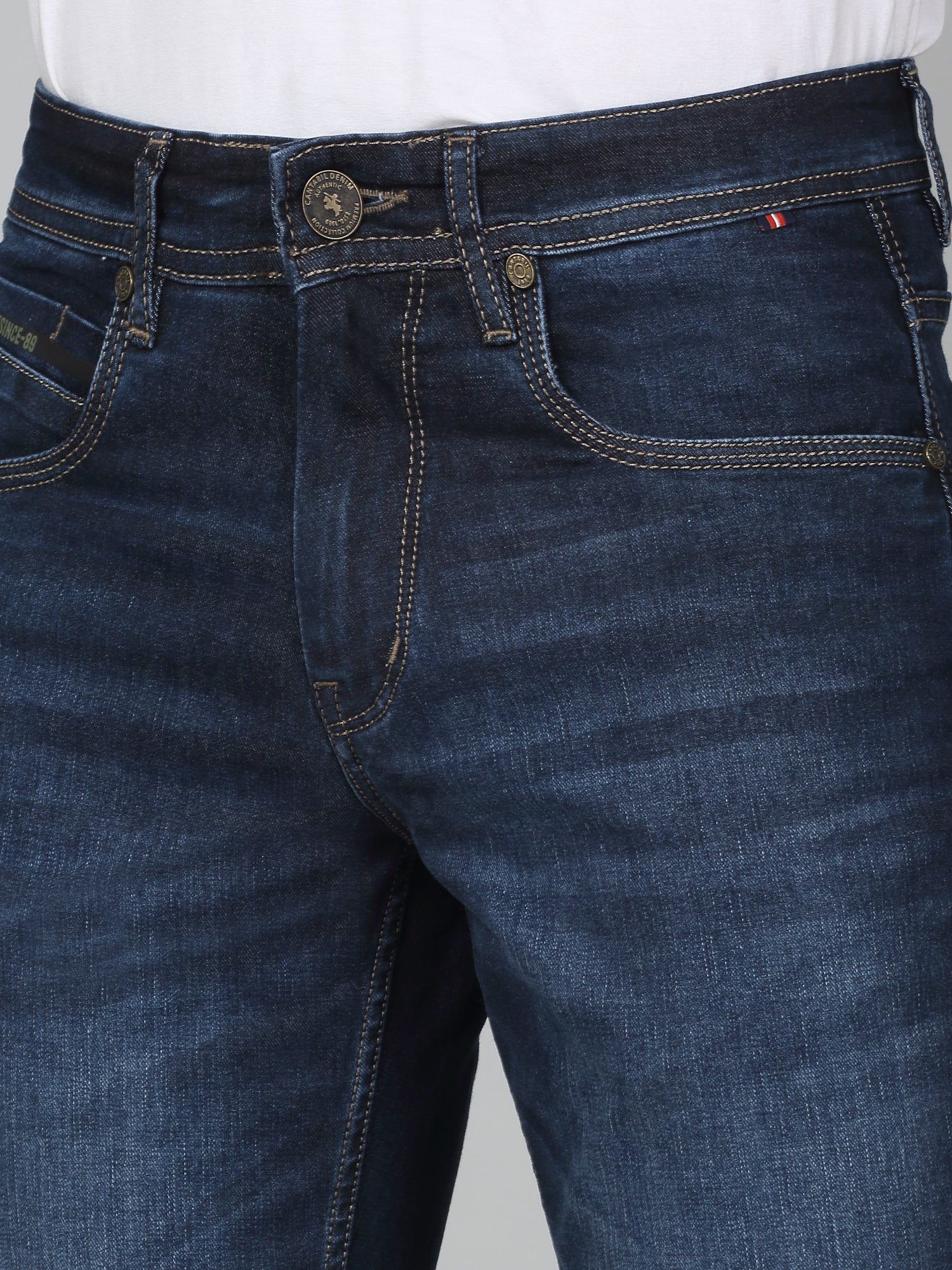 Denim Jeans for Men l Breathable & Soft with Color Fastness Ultra Narrow Fit Cotton Fabric Solid Pattern Button Closure - Image 4