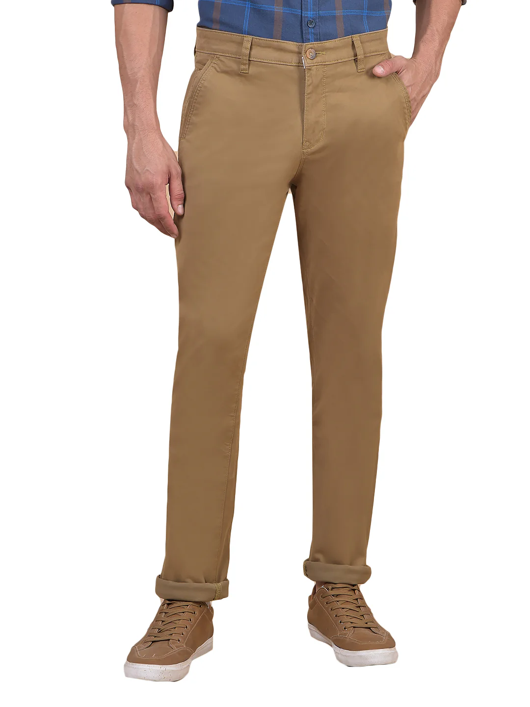 Casual Trouser for Men | Breathable & Soft with Color Fastness Regular Fit Cotton Blend Fabric Solid Pattern Button Closure - Image 2