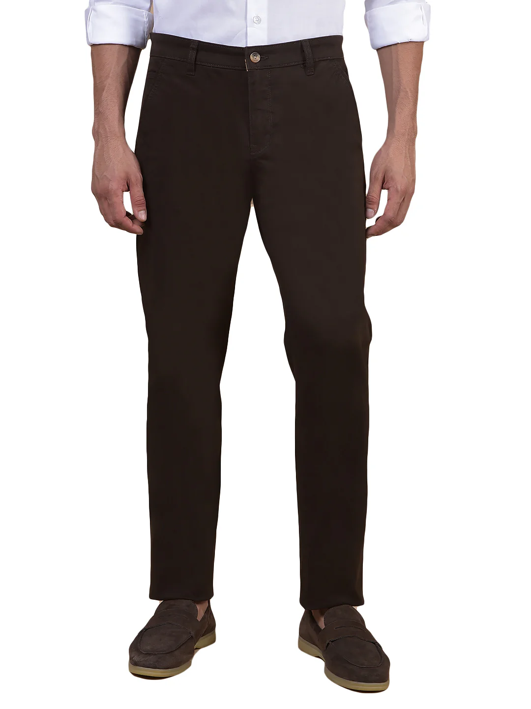 Casual Trouser for Men | Breathable & Soft with Color Fastness Regular Fit Cotton Blend Fabric Solid Pattern Button Closure - Image 2