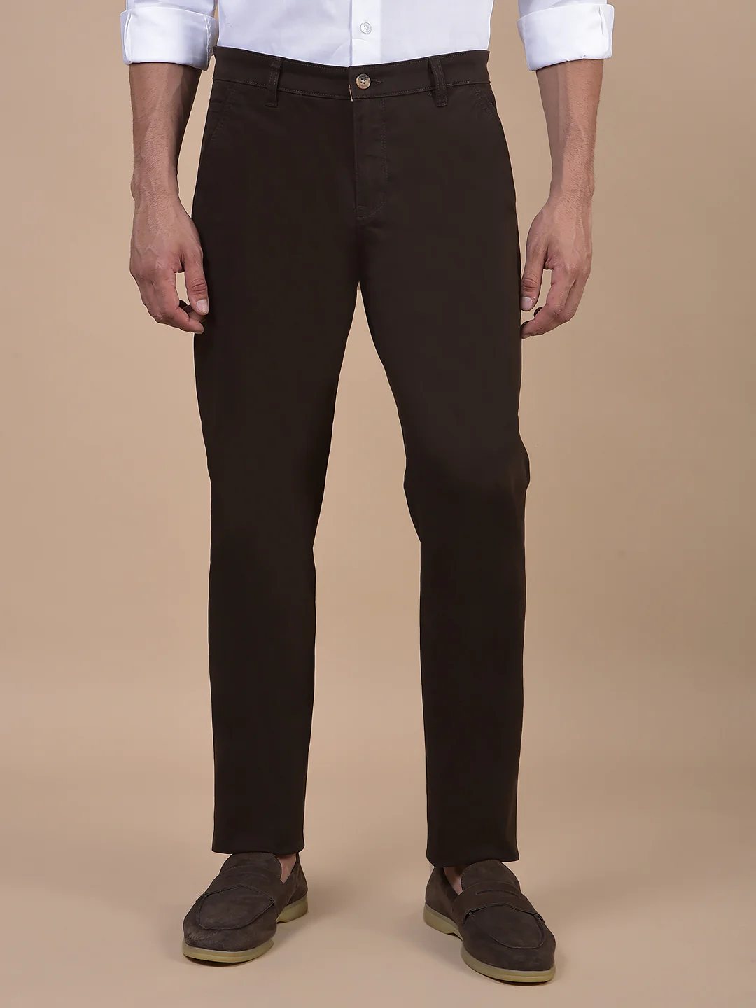 Casual Trouser for Men | Breathable & Soft with Color Fastness Regular Fit Cotton Blend Fabric Solid Pattern Button Closure - Image 4