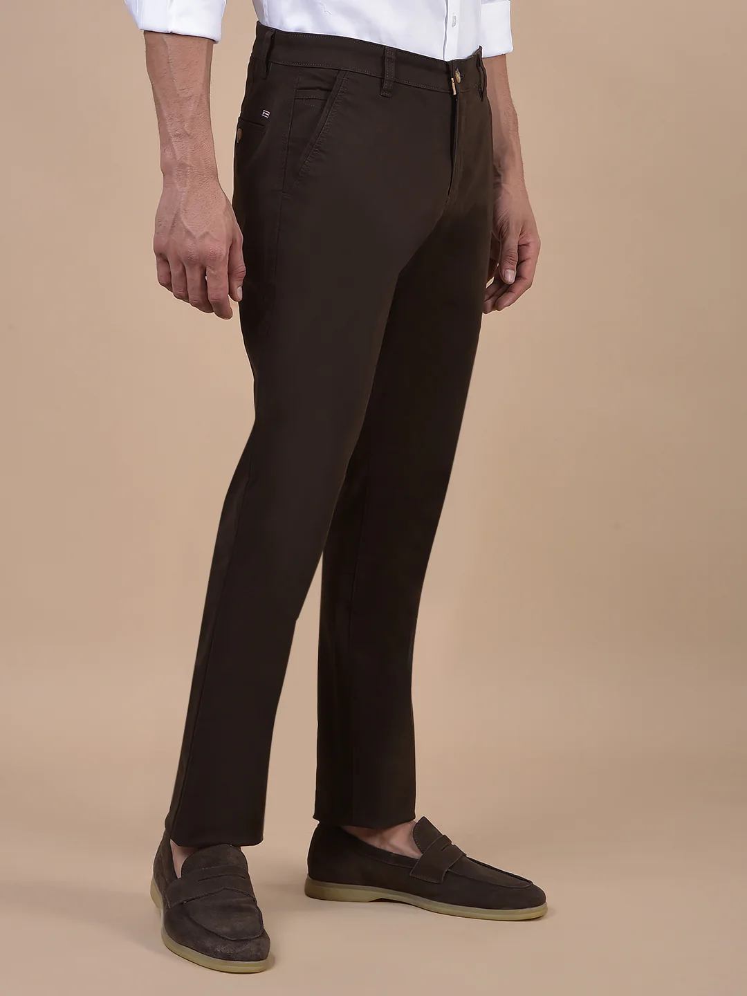 Casual Trouser for Men | Breathable & Soft with Color Fastness Regular Fit Cotton Blend Fabric Solid Pattern Button Closure - Image 5