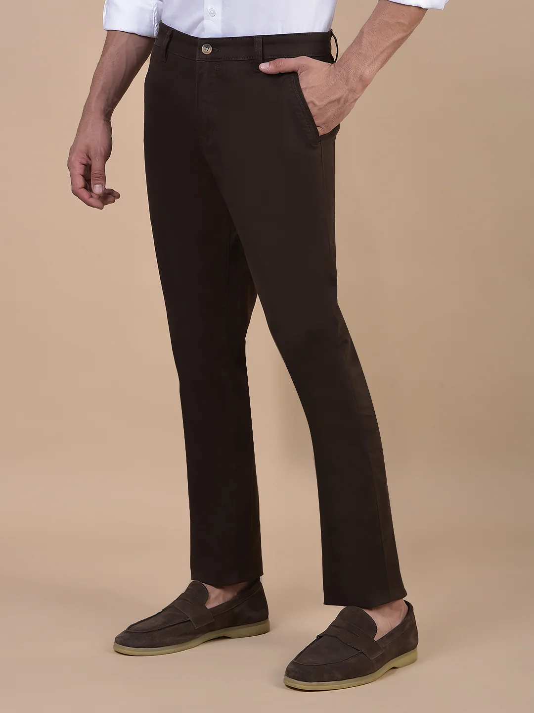 Casual Trouser for Men | Breathable & Soft with Color Fastness Regular Fit Cotton Blend Fabric Solid Pattern Button Closure - Image 6