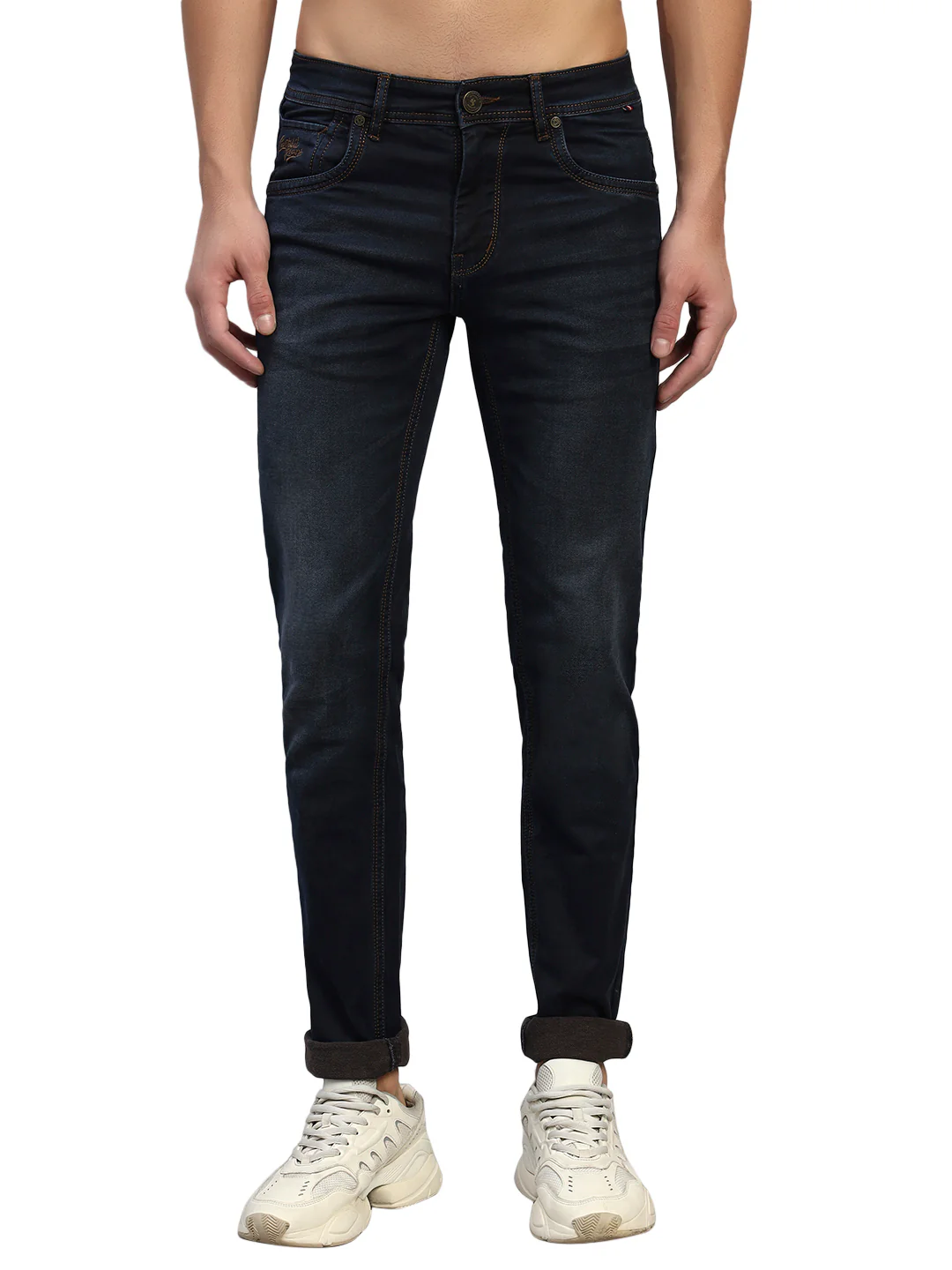 Denim Jeans for Men l Breathable & Soft with Color Fastness Ultra Narrow Fit Cotton Fabric Solid Pattern Button Closure - Image 2