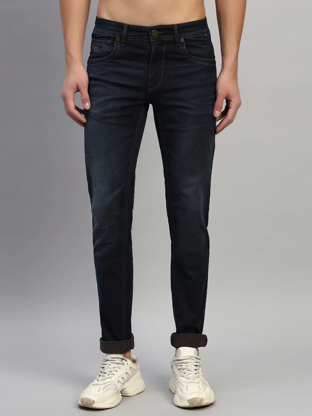 Denim Jeans for Men l Breathable & Soft with Color Fastness Ultra Narrow Fit Cotton Fabric Solid Pattern Button Closure - Image 3