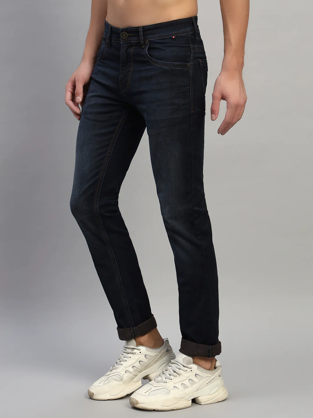 Denim Jeans for Men l Breathable & Soft with Color Fastness Ultra Narrow Fit Cotton Fabric Solid Pattern Button Closure - Image 5