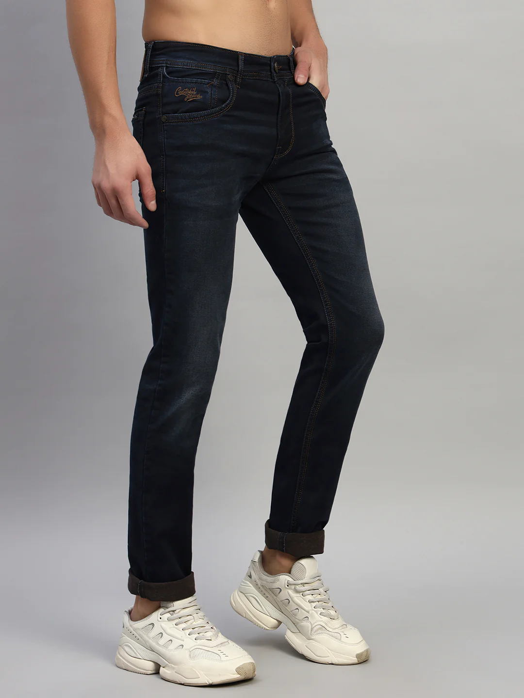 Denim Jeans for Men l Breathable & Soft with Color Fastness Ultra Narrow Fit Cotton Fabric Solid Pattern Button Closure - Image 6
