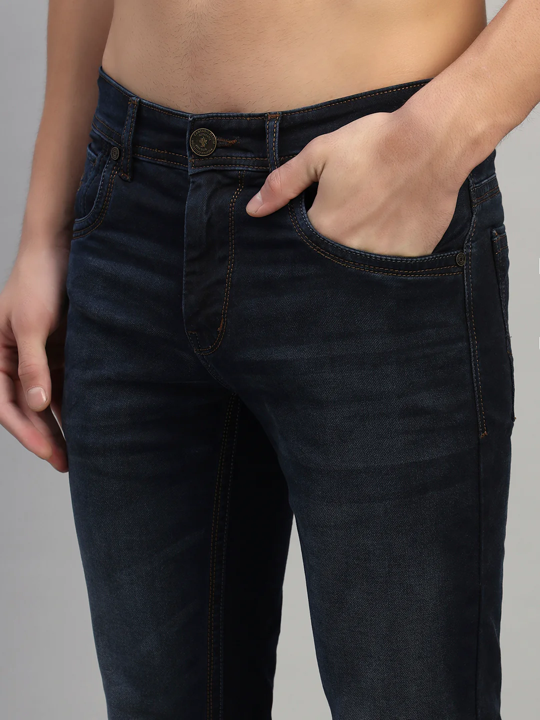 Denim Jeans for Men l Breathable & Soft with Color Fastness Ultra Narrow Fit Cotton Fabric Solid Pattern Button Closure - Image 7