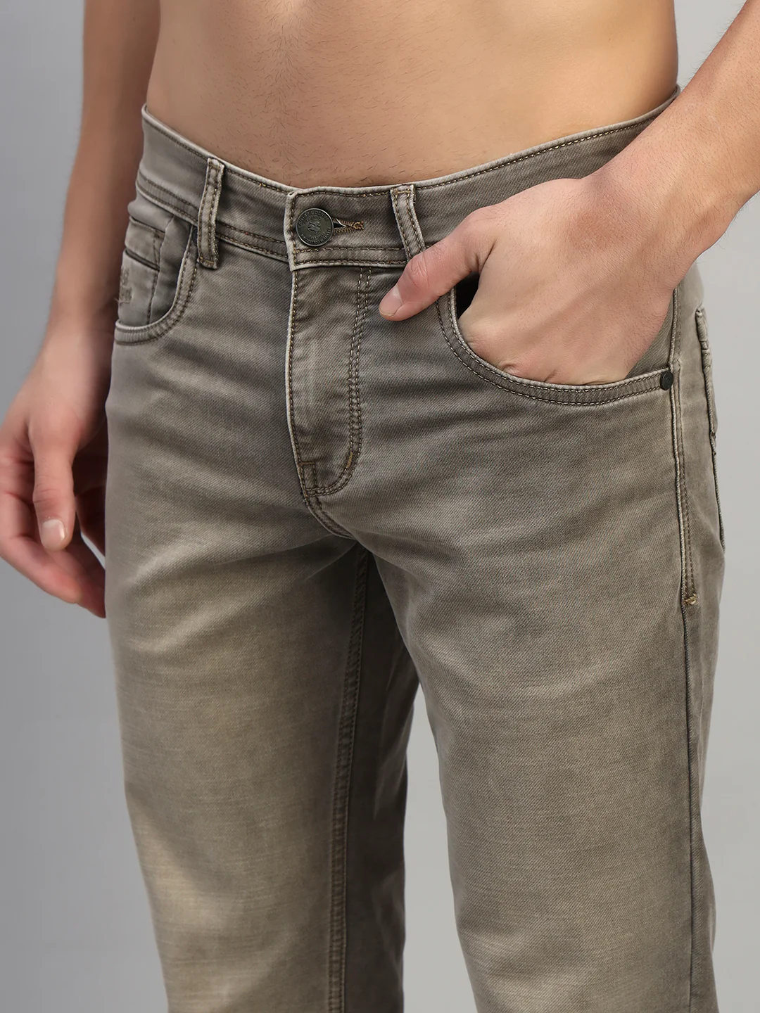 Denim Jeans for Men l Breathable & Soft with Color Fastness Ultra Narrow Fit Cotton Fabric Solid Pattern Button Closure - Image 7
