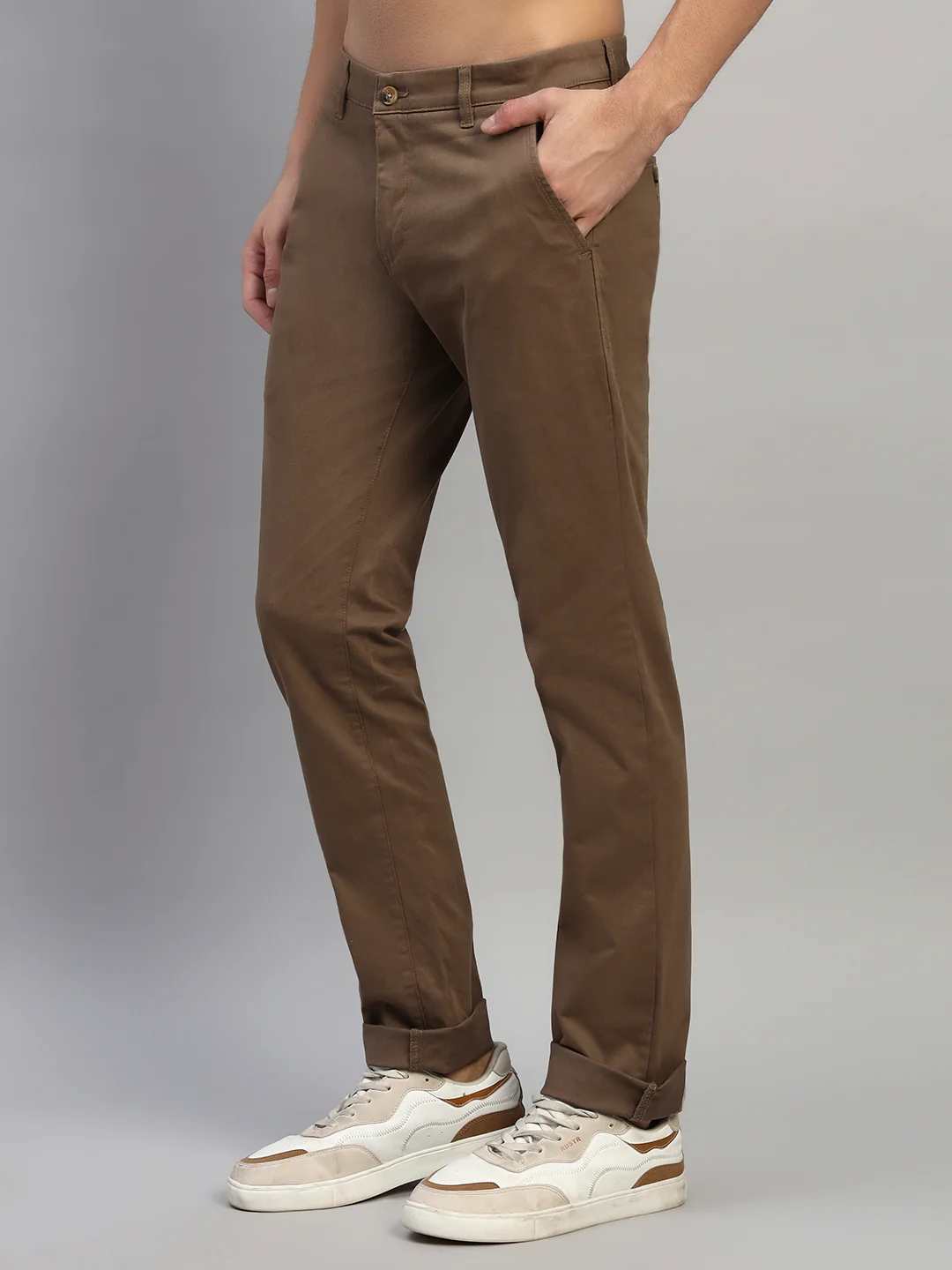 Casual Trouser for Men | Breathable & Soft with Color Fastness Regular Fit Cotton Blend Fabric Solid Pattern Button Closure - Image 4