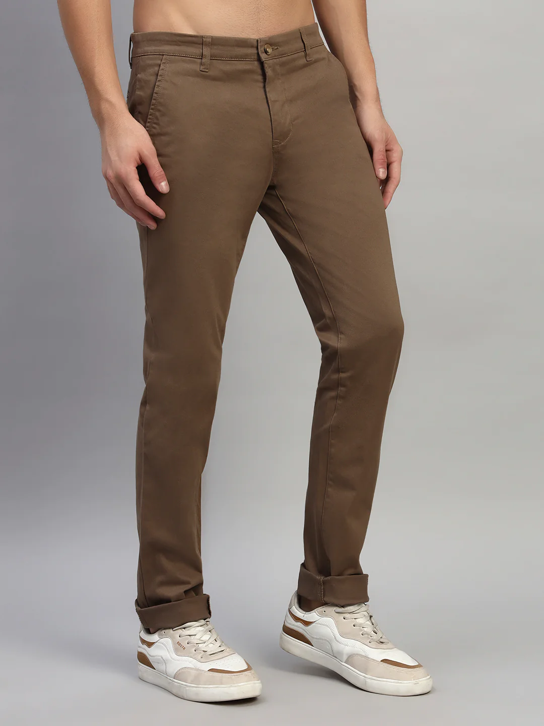 Casual Trouser for Men | Breathable & Soft with Color Fastness Regular Fit Cotton Blend Fabric Solid Pattern Button Closure - Image 6