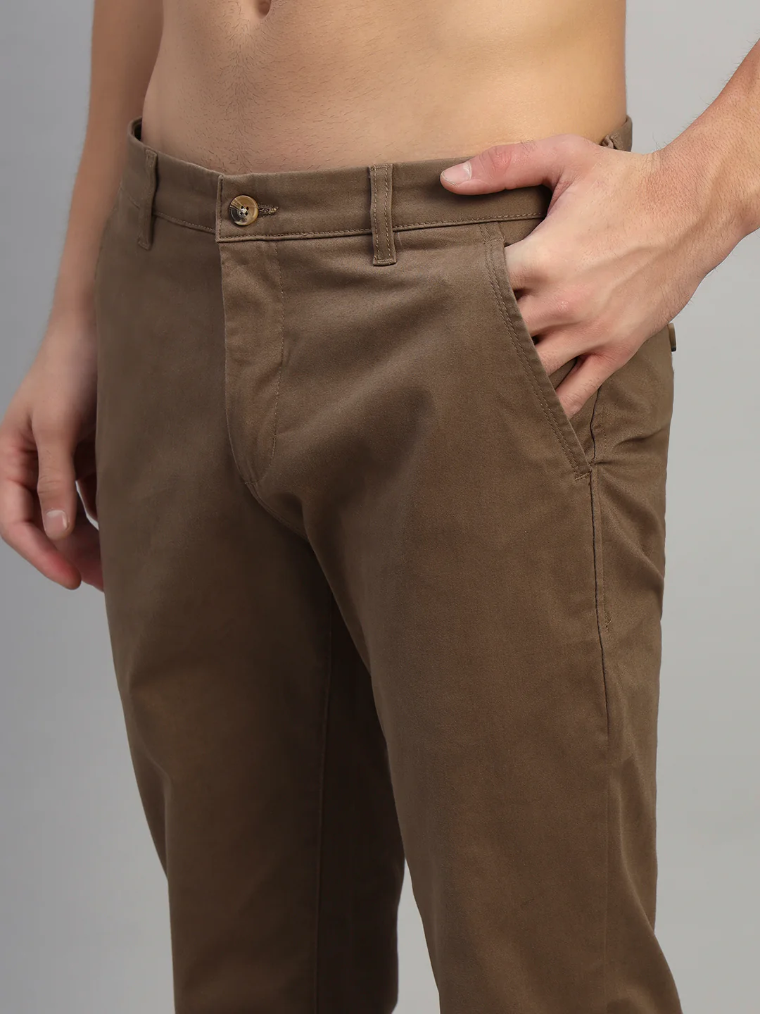 Casual Trouser for Men | Breathable & Soft with Color Fastness Regular Fit Cotton Blend Fabric Solid Pattern Button Closure - Image 7