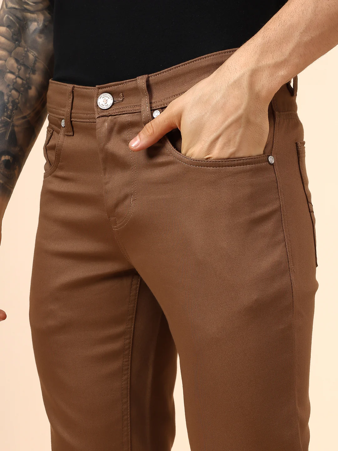 Casual Trouser for Men | Breathable & Soft with Color Fastness Regular Fit Cotton Blend Fabric Solid Pattern Button Closure - Image 10