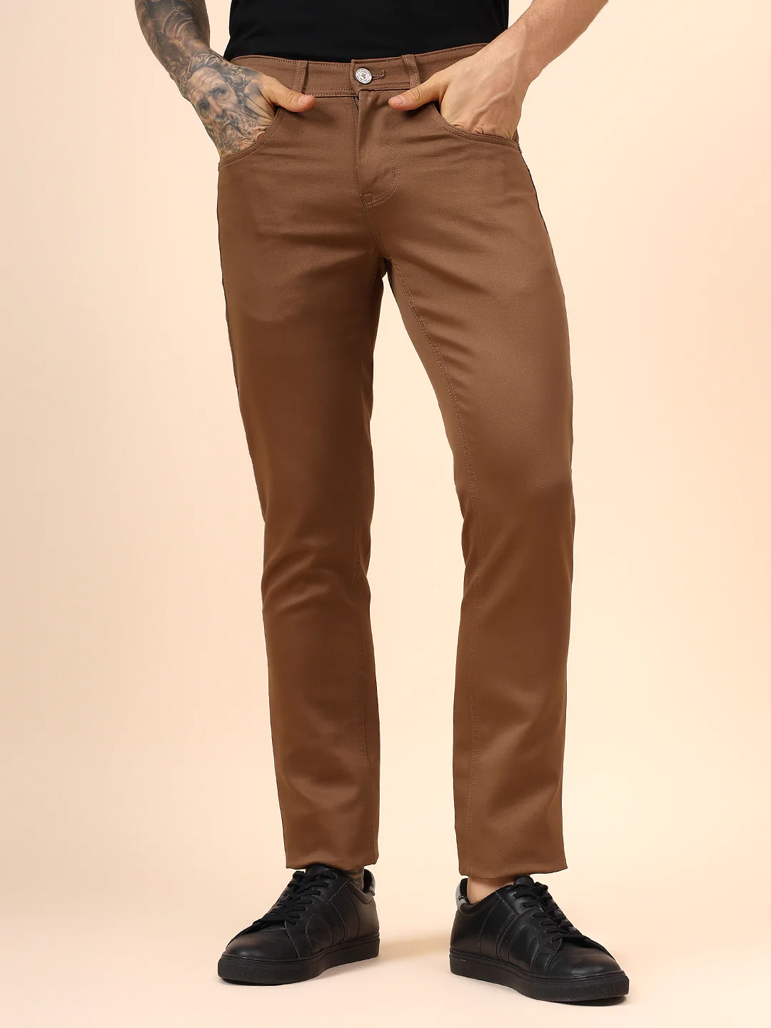 Casual Trouser for Men | Breathable & Soft with Color Fastness Regular Fit Cotton Blend Fabric Solid Pattern Button Closure - Image 4