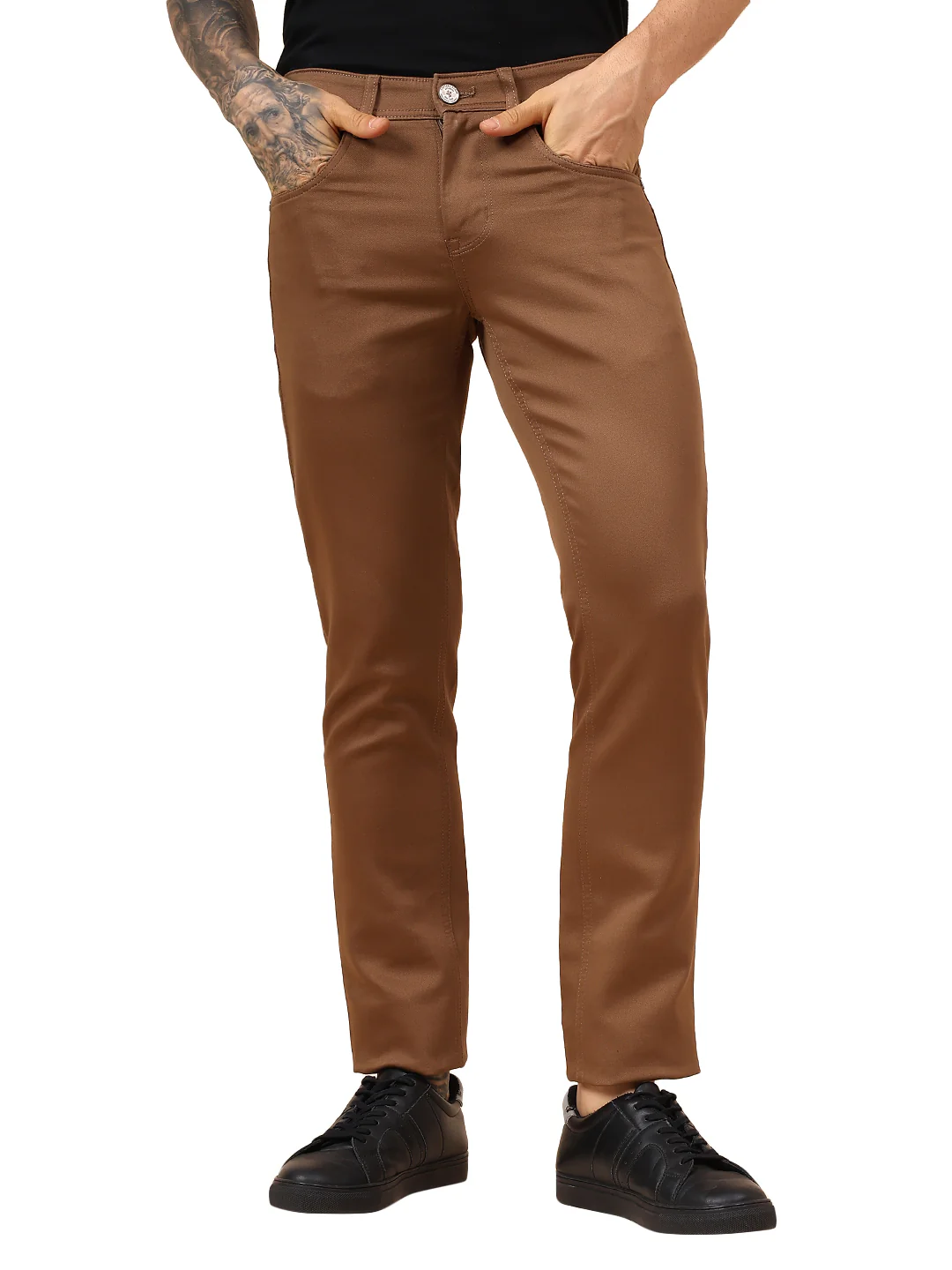 Casual Trouser for Men | Breathable & Soft with Color Fastness Regular Fit Cotton Blend Fabric Solid Pattern Button Closure - Image 5