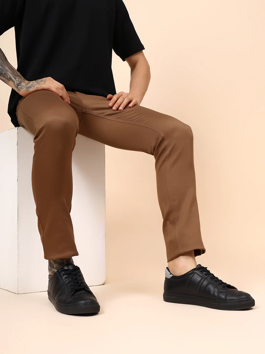 Casual Trouser for Men | Breathable & Soft with Color Fastness Regular Fit Cotton Blend Fabric Solid Pattern Button Closure - Image 6