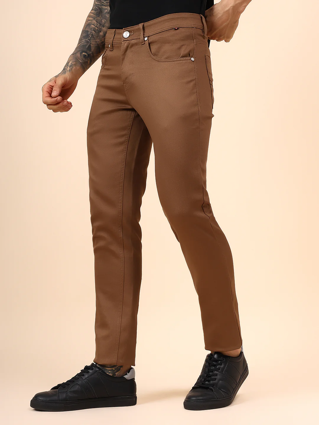 Casual Trouser for Men | Breathable & Soft with Color Fastness Regular Fit Cotton Blend Fabric Solid Pattern Button Closure - Image 7