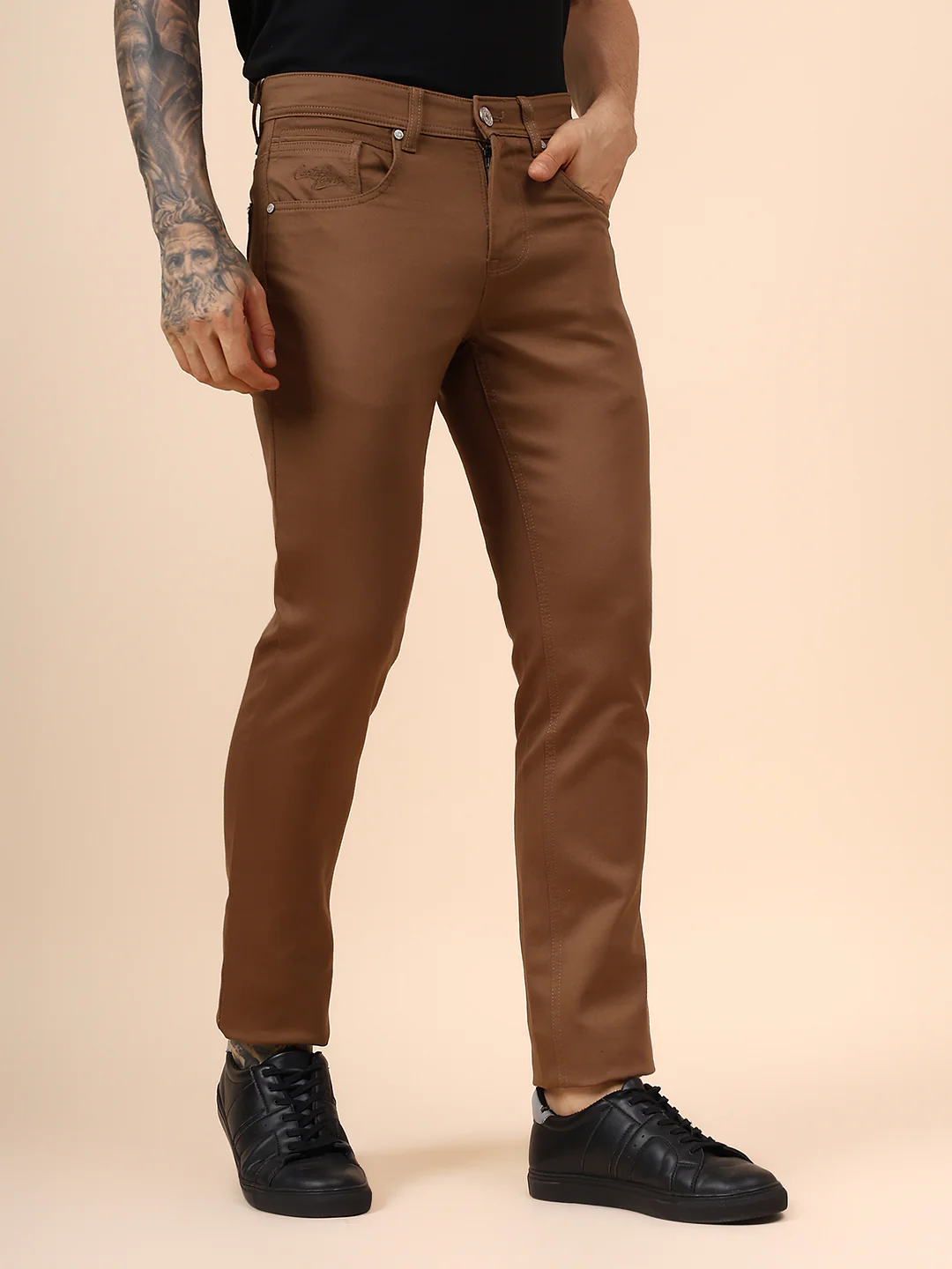 Casual Trouser for Men | Breathable & Soft with Color Fastness Regular Fit Cotton Blend Fabric Solid Pattern Button Closure - Image 8