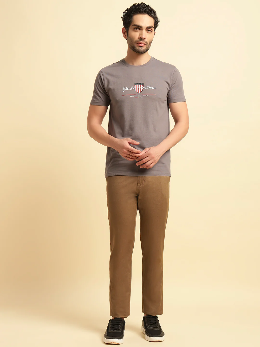 Casual Trouser for Men | Breathable & Soft with Color Fastness Regular Fit Cotton Blend Fabric Solid Pattern Button Closure - Image 2