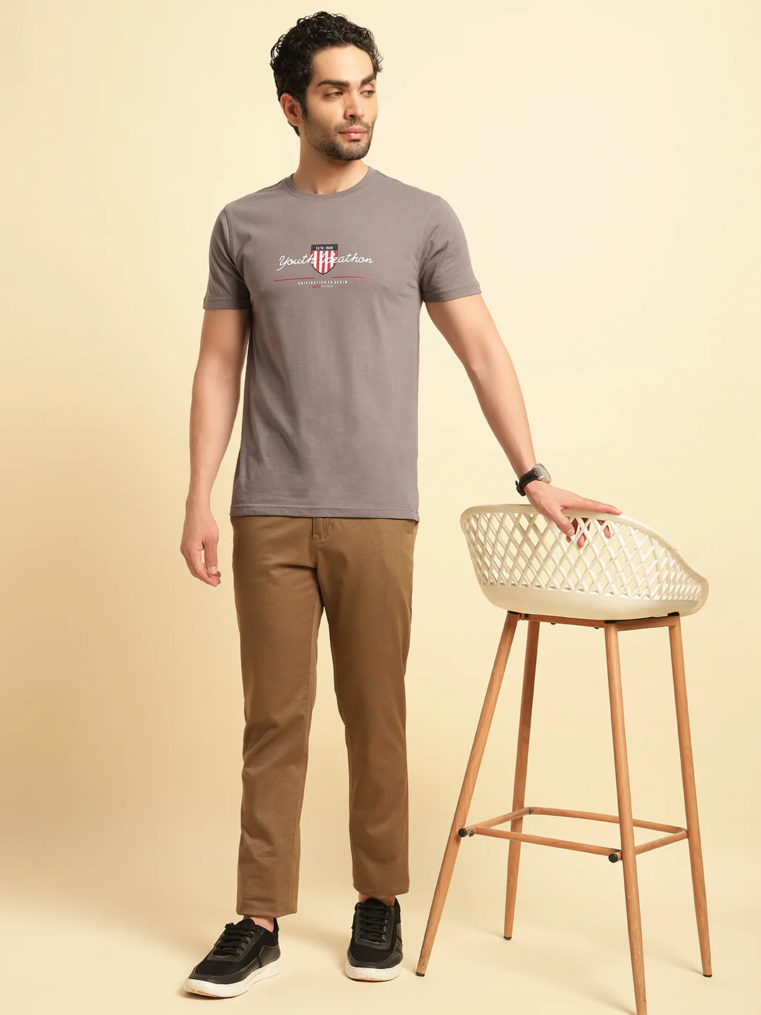 Casual Trouser for Men | Breathable & Soft with Color Fastness Regular Fit Cotton Blend Fabric Solid Pattern Button Closure - Image 3