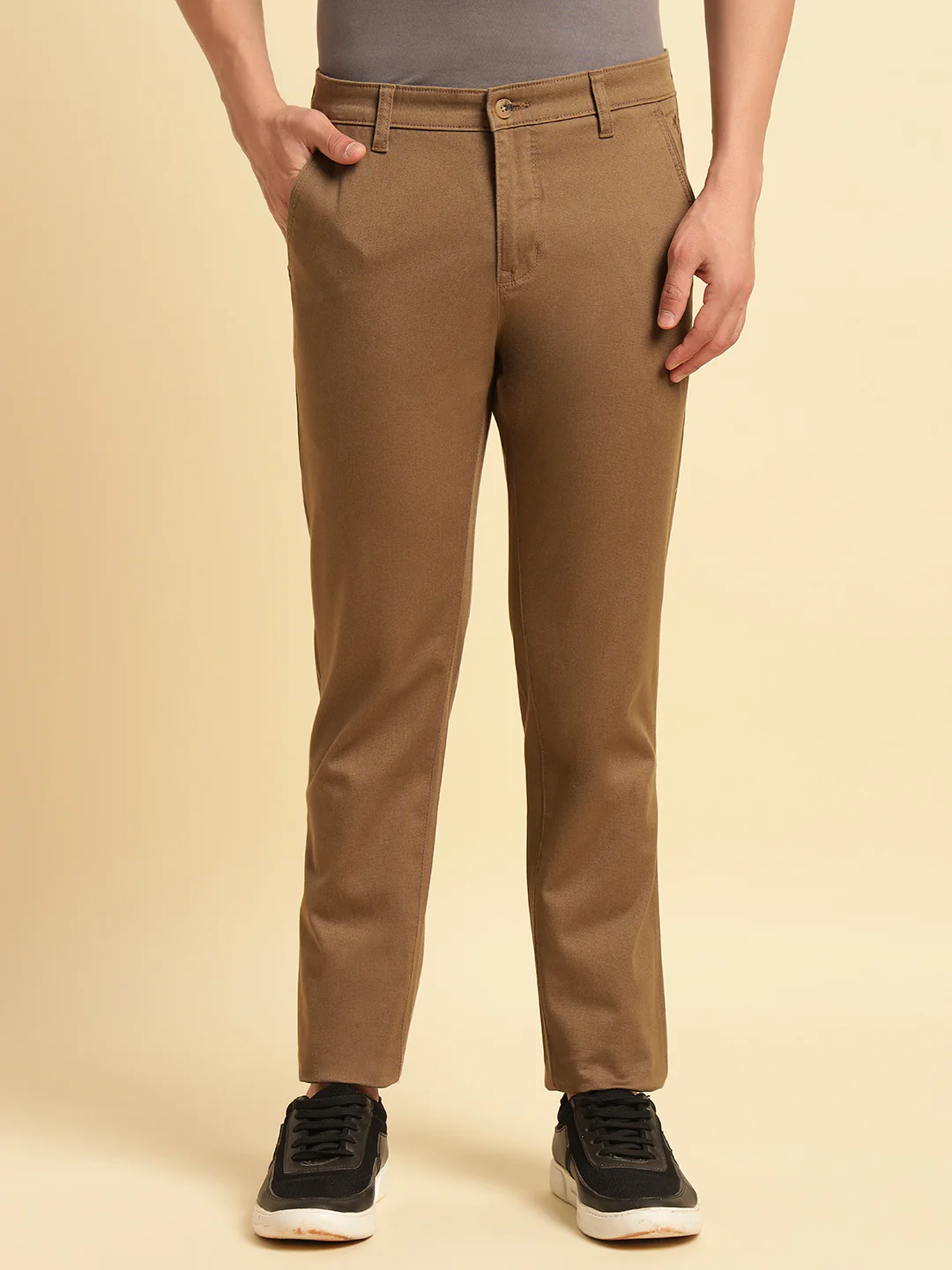 Casual Trouser for Men | Breathable & Soft with Color Fastness Regular Fit Cotton Blend Fabric Solid Pattern Button Closure - Image 5
