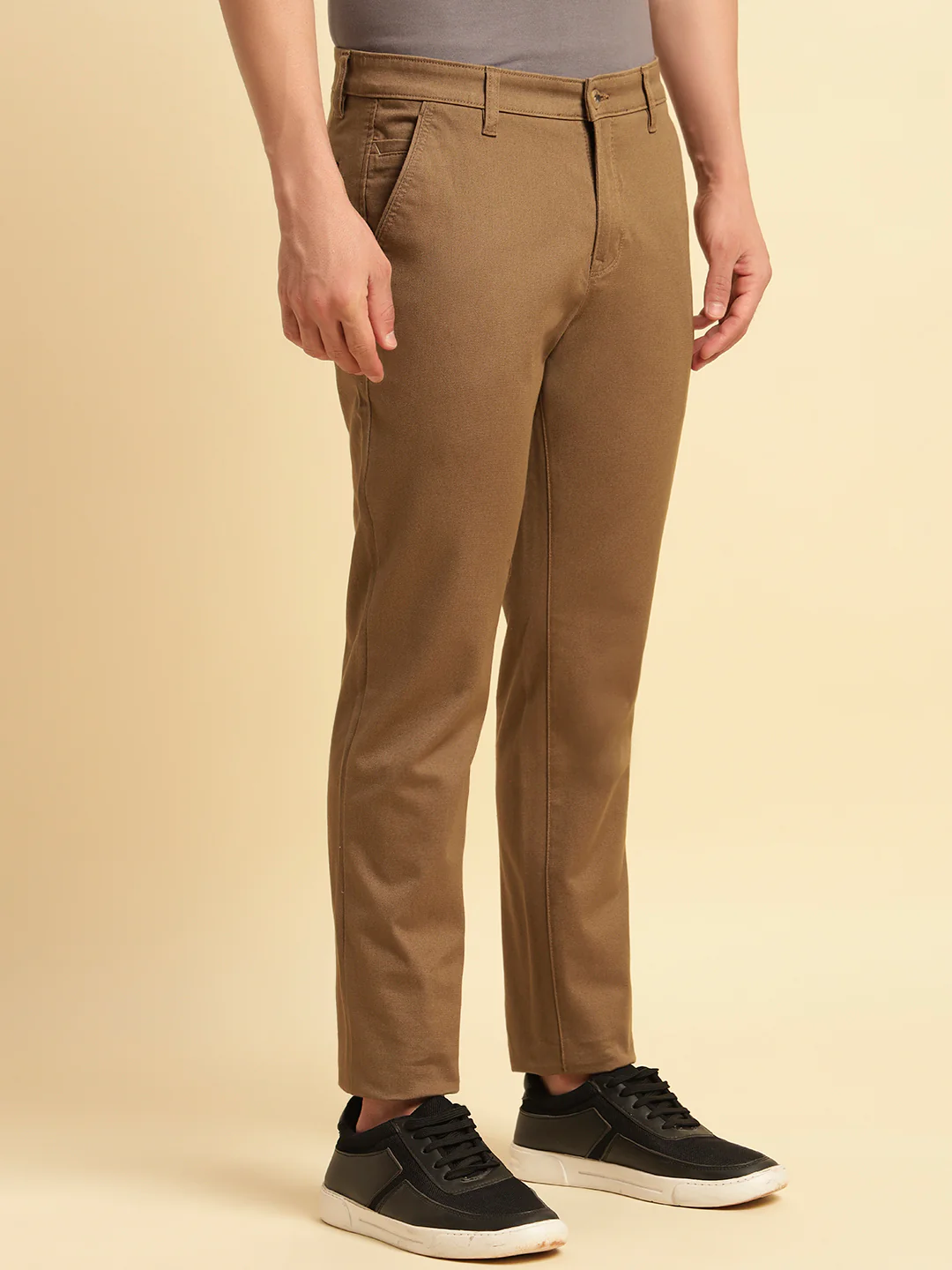 Casual Trouser for Men | Breathable & Soft with Color Fastness Regular Fit Cotton Blend Fabric Solid Pattern Button Closure - Image 6