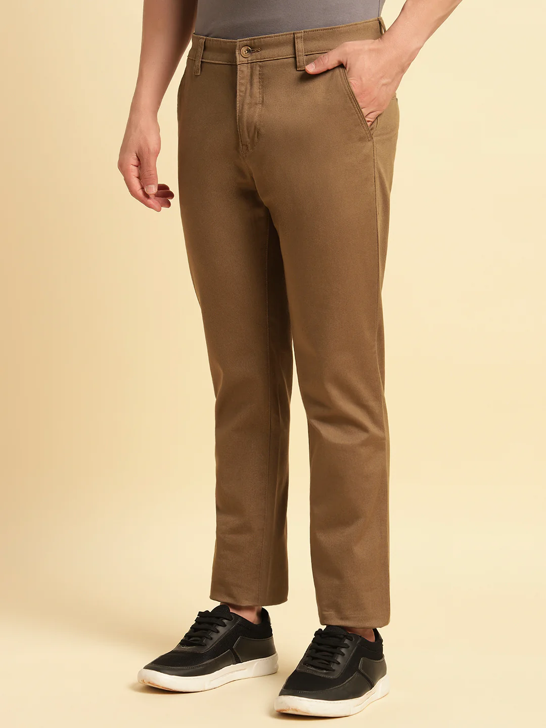 Casual Trouser for Men | Breathable & Soft with Color Fastness Regular Fit Cotton Blend Fabric Solid Pattern Button Closure - Image 7