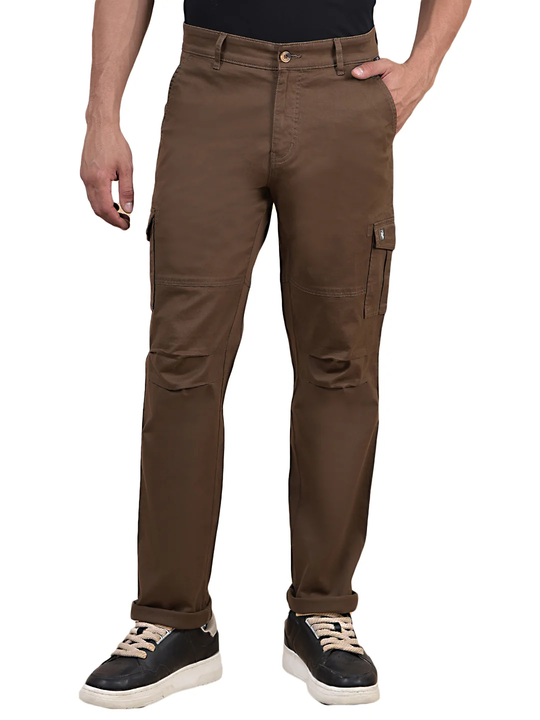 Men's Solid Brown Regular Fit Casual Cargo - Image 2