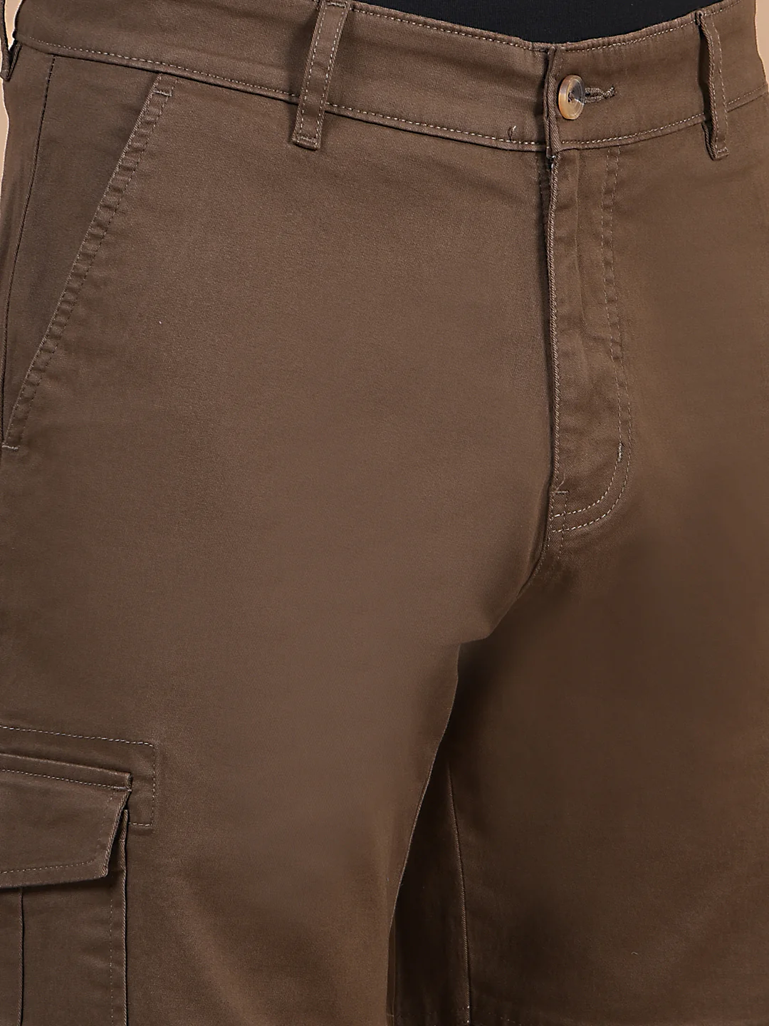 Men's Solid Brown Regular Fit Casual Cargo - Image 3