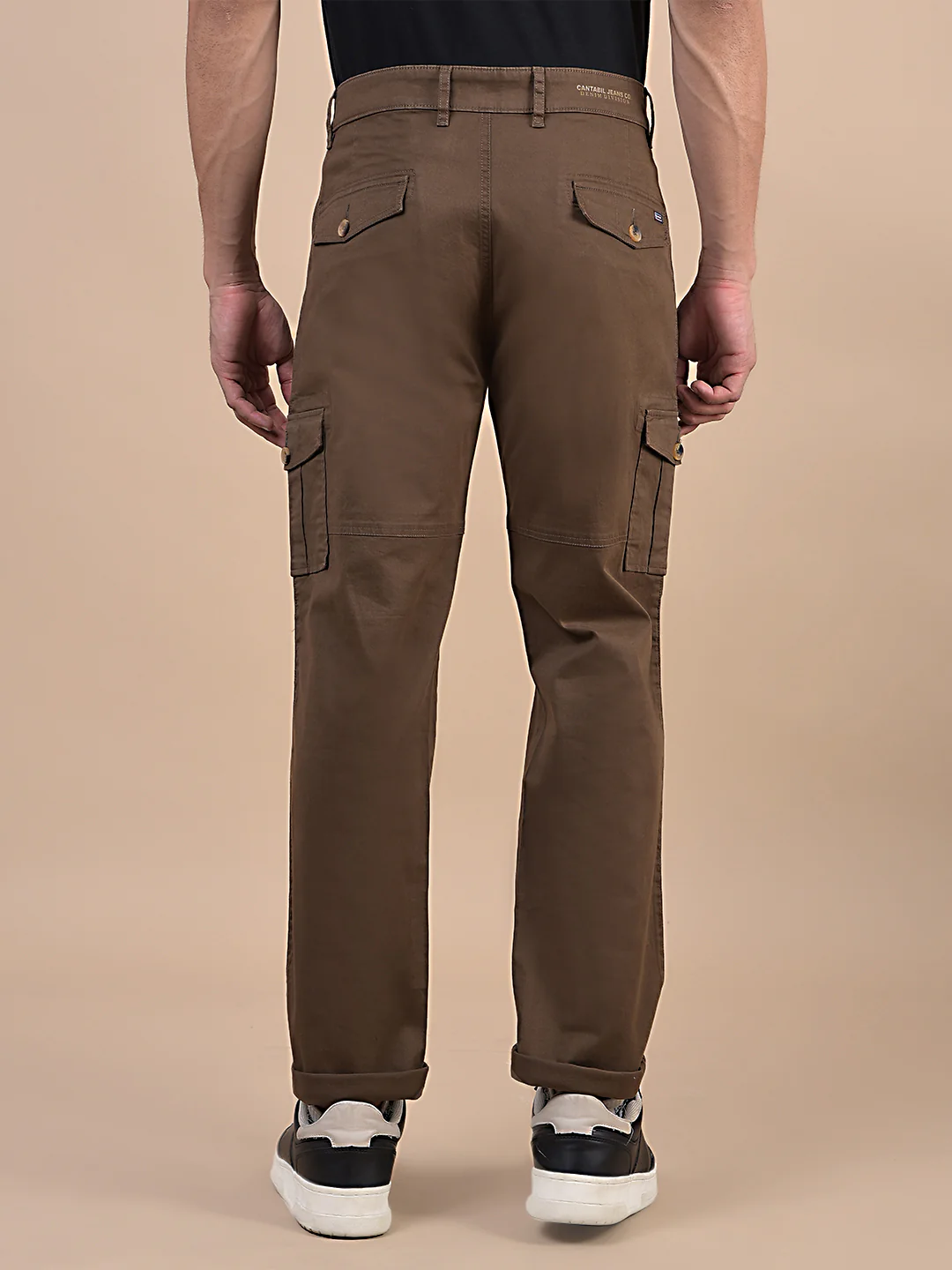 Men's Solid Brown Regular Fit Casual Cargo - Image 6