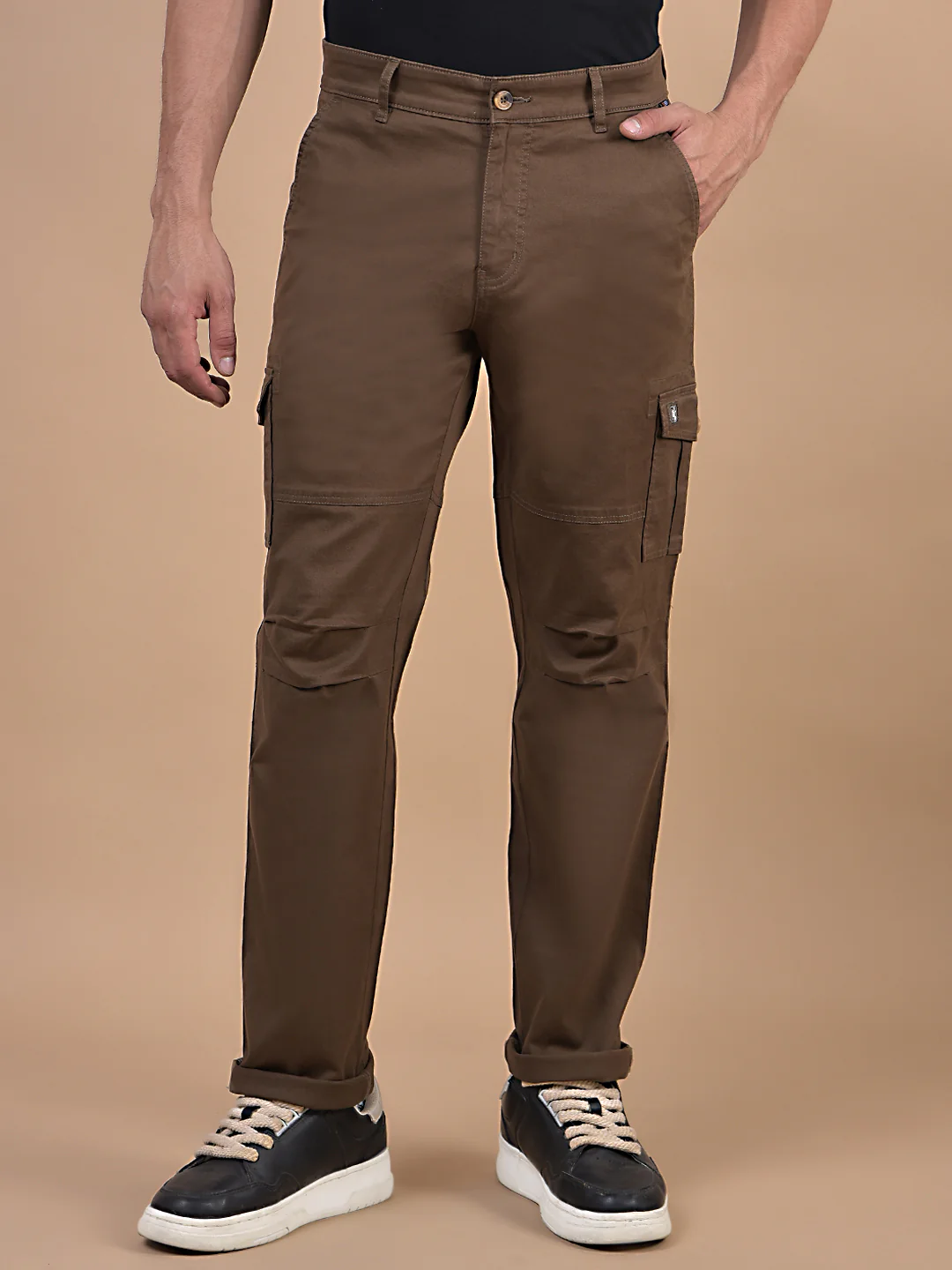 Men's Solid Brown Regular Fit Casual Cargo - Image 7
