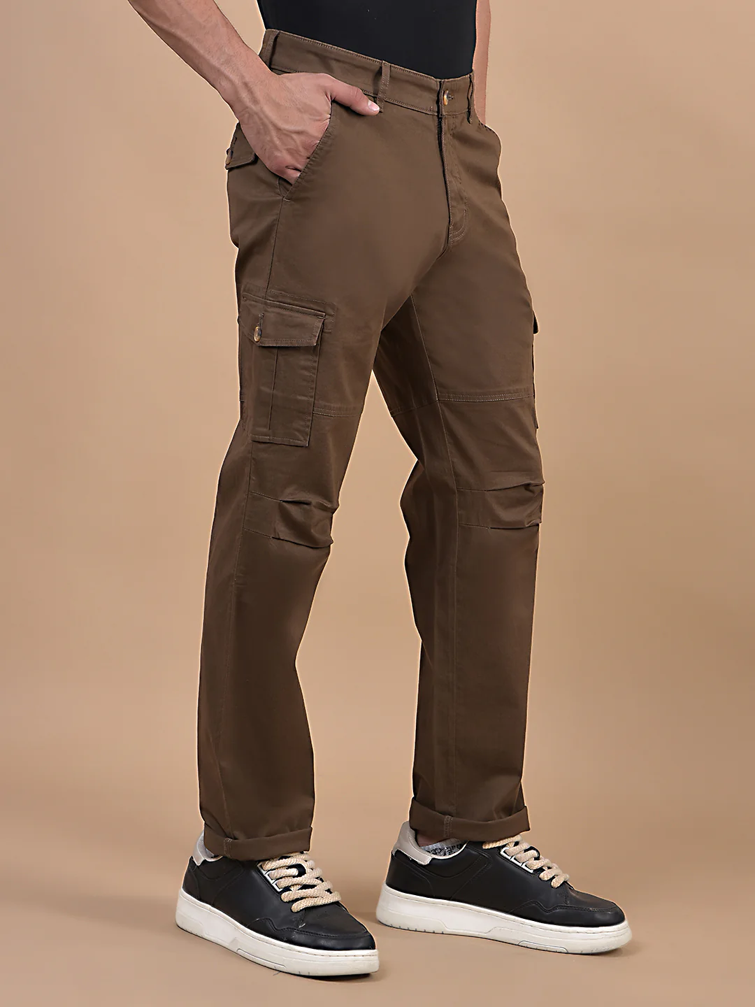 Men's Solid Brown Regular Fit Casual Cargo - Image 8