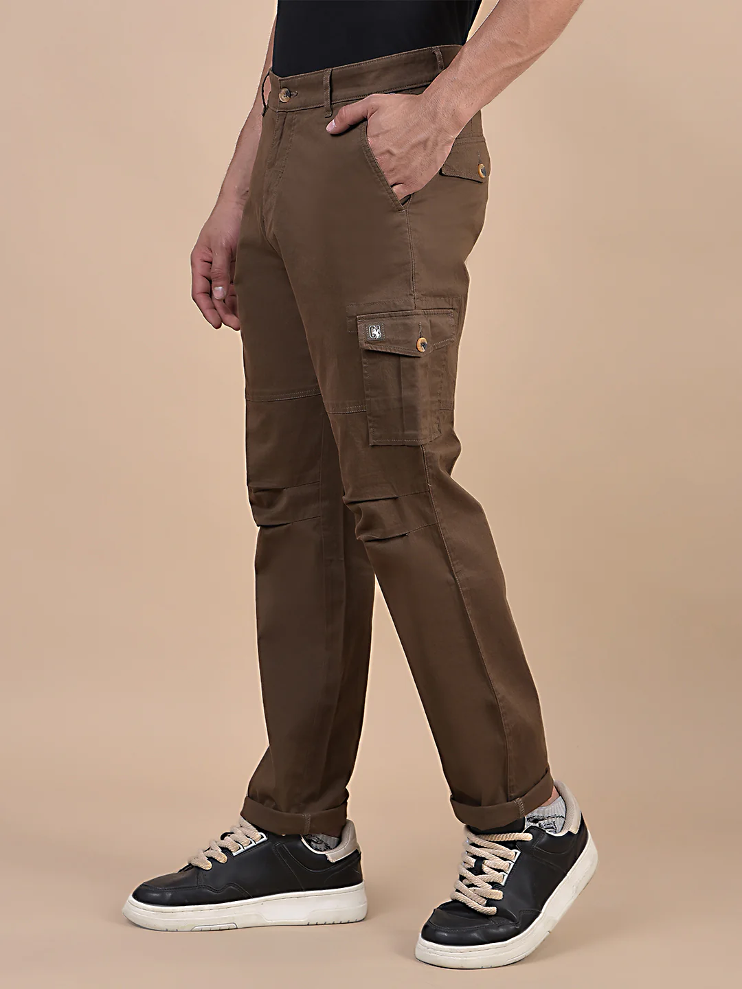 Men's Solid Brown Regular Fit Casual Cargo - Image 9
