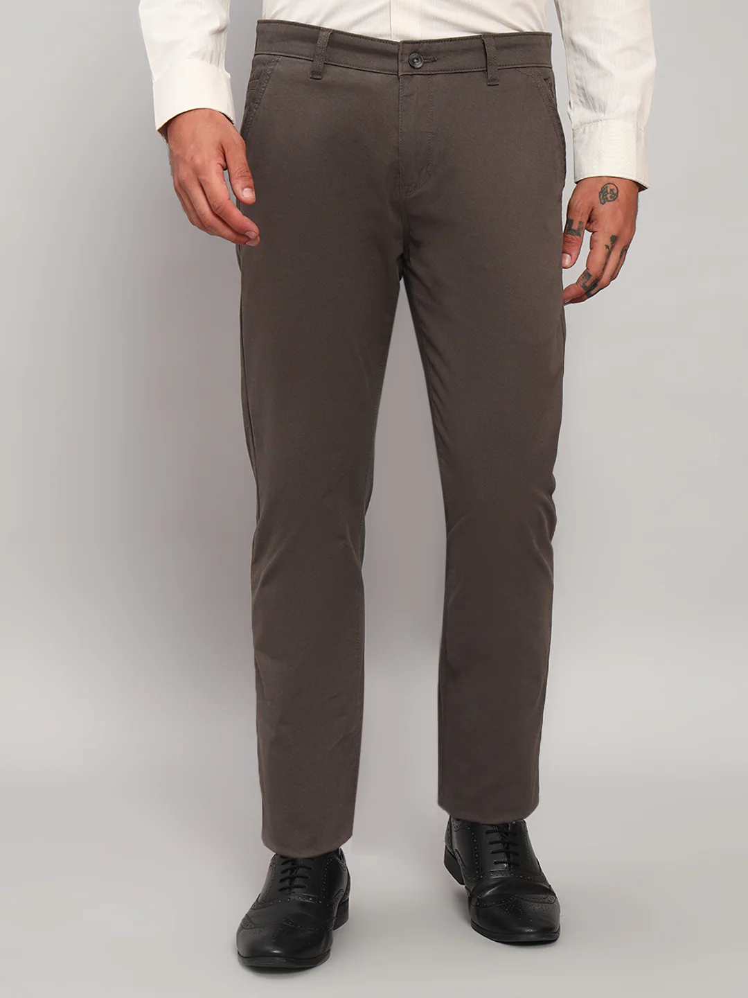 Casual Trouser for Men | Breathable & Soft with Color Fastness Regular Fit Cotton Blend Fabric Solid Pattern Button Closure - Image 3
