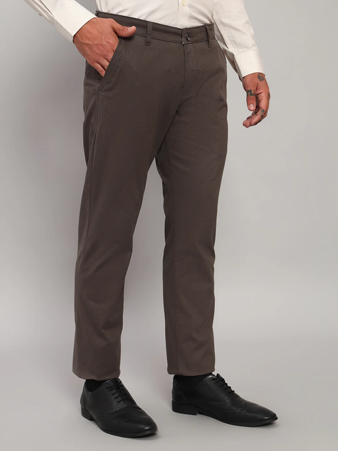 Casual Trouser for Men | Breathable & Soft with Color Fastness Regular Fit Cotton Blend Fabric Solid Pattern Button Closure - Image 5